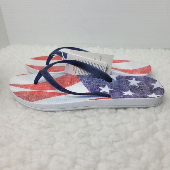 Reef Escape Lux Navy Americana Womens Size 9 Thong Flip-Flop Shoes New - Picture 3 of 10
